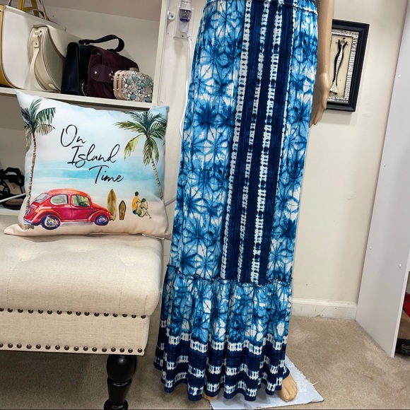 Luxology NWT! Blue/White Sleeveless Tie Back Stretch Tie-Dye Maxi Dress Size 12 - Picture 3 of 13